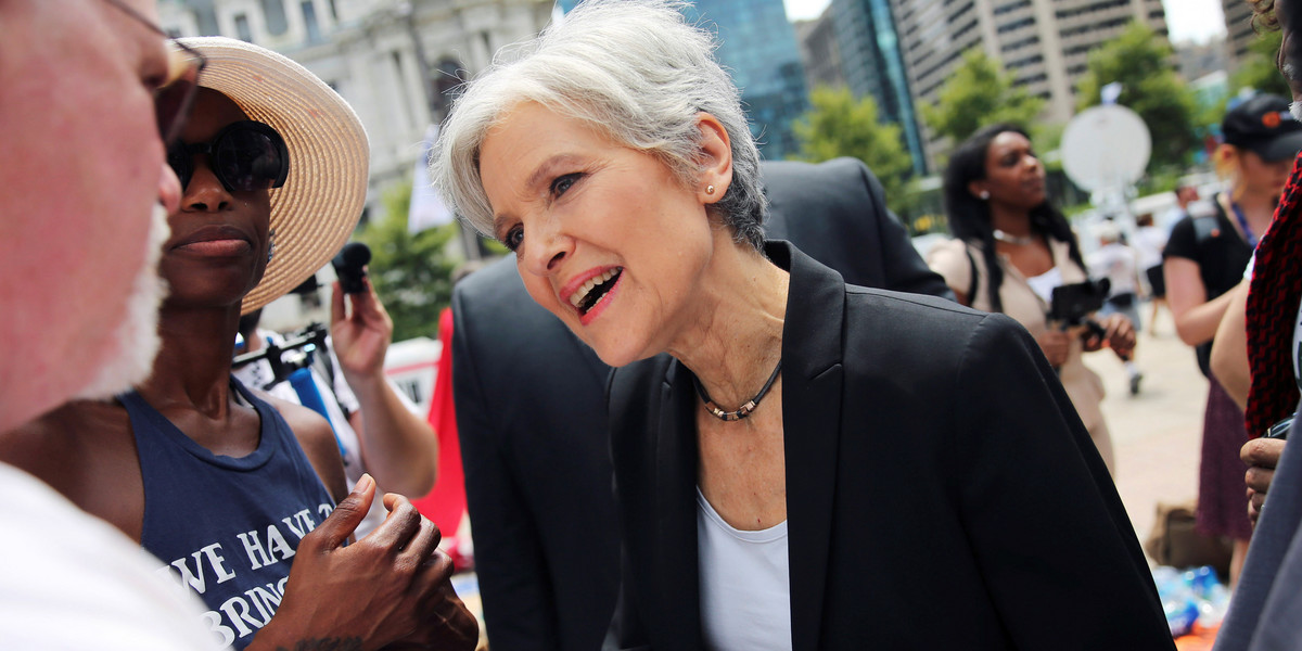 Green Party presidential candidate Jill Stein arrives at a rally of Bernie Sanders supporters on the second day of the Democratic National Convention in Philadelphia on July 26.