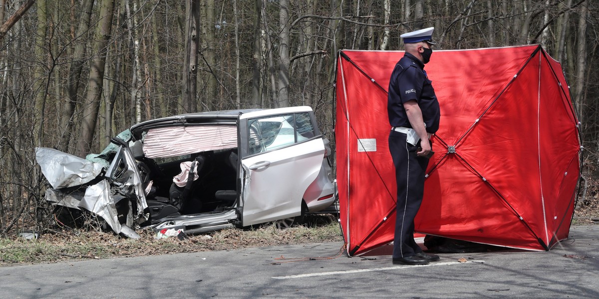 Kobieta zginęła po uderzeniu auta w drzewo. ZDJĘCIA pokazują siłę uderzenia.