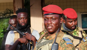 Burkina Faso’s military leader, Ibrahima Traore, is escorted by soldiers in Ouagadougou, Burkina Faso. [FILE]