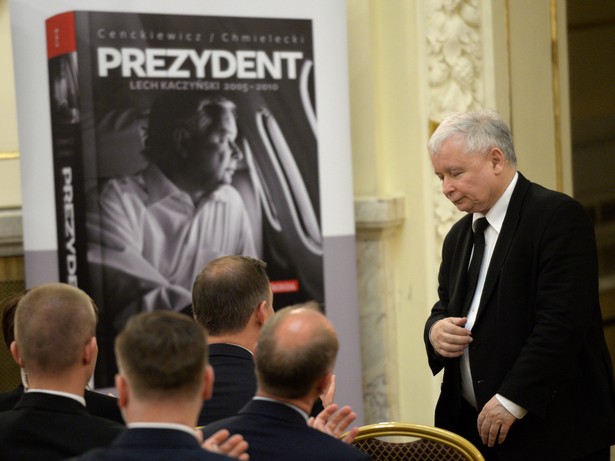 Prezes PiS Jarosław Kaczyński, przed premierą książki Sławomira Cenckiewicza i Adama Chmieleckiego "Prezydent Lech Kaczyński 2005-2010"