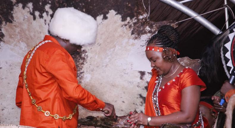 Kirinyaga Governor Anne Mumbi Waiguru with her husband Kamotho Waiganjo during their 2019 traditional marriage ceremony
