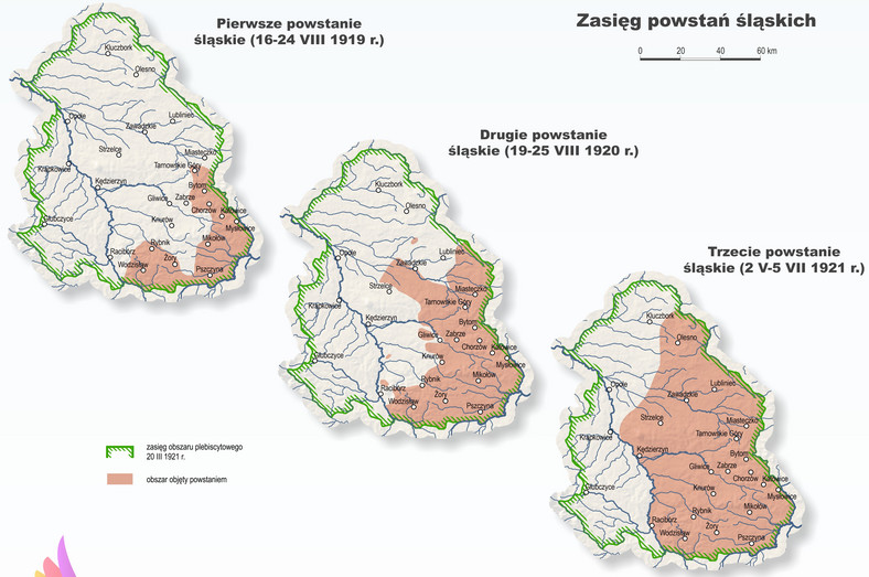 Zasięg Powstań Śląskich 1919-1921