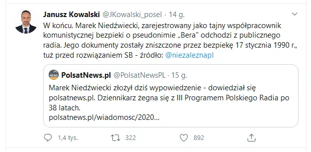 Tweet Janusza Kowalskiego