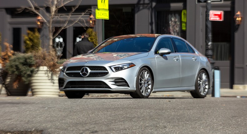 The A220 is a subcompact four-door that now slots in below the C-Class. A-Class rides are Mercedes' new point-of-entry. In Iridium Silver Metallic, the A220 looks sharp, but it also blends in.