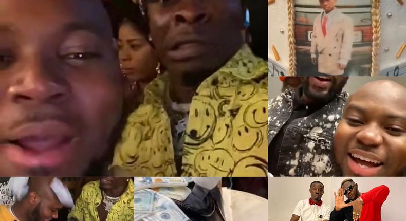 King Promise gets Gucci bag designed birthday cake, Shatta Wale showers dollars on him