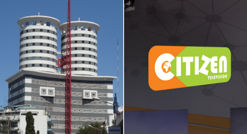 Nation Media Group's headquarters in Nairobi and the Citizen TV logo