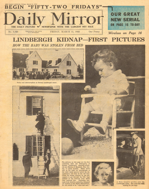 Pierwsza strona "Daily Mirror" z 1932 r. - donosi o porwaniu synka Lindbergha 