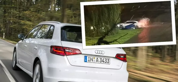 Myślał, że jego Audi to "driftmaszyna". Drzewo wyprowadziło go z błędu [WIDEO]