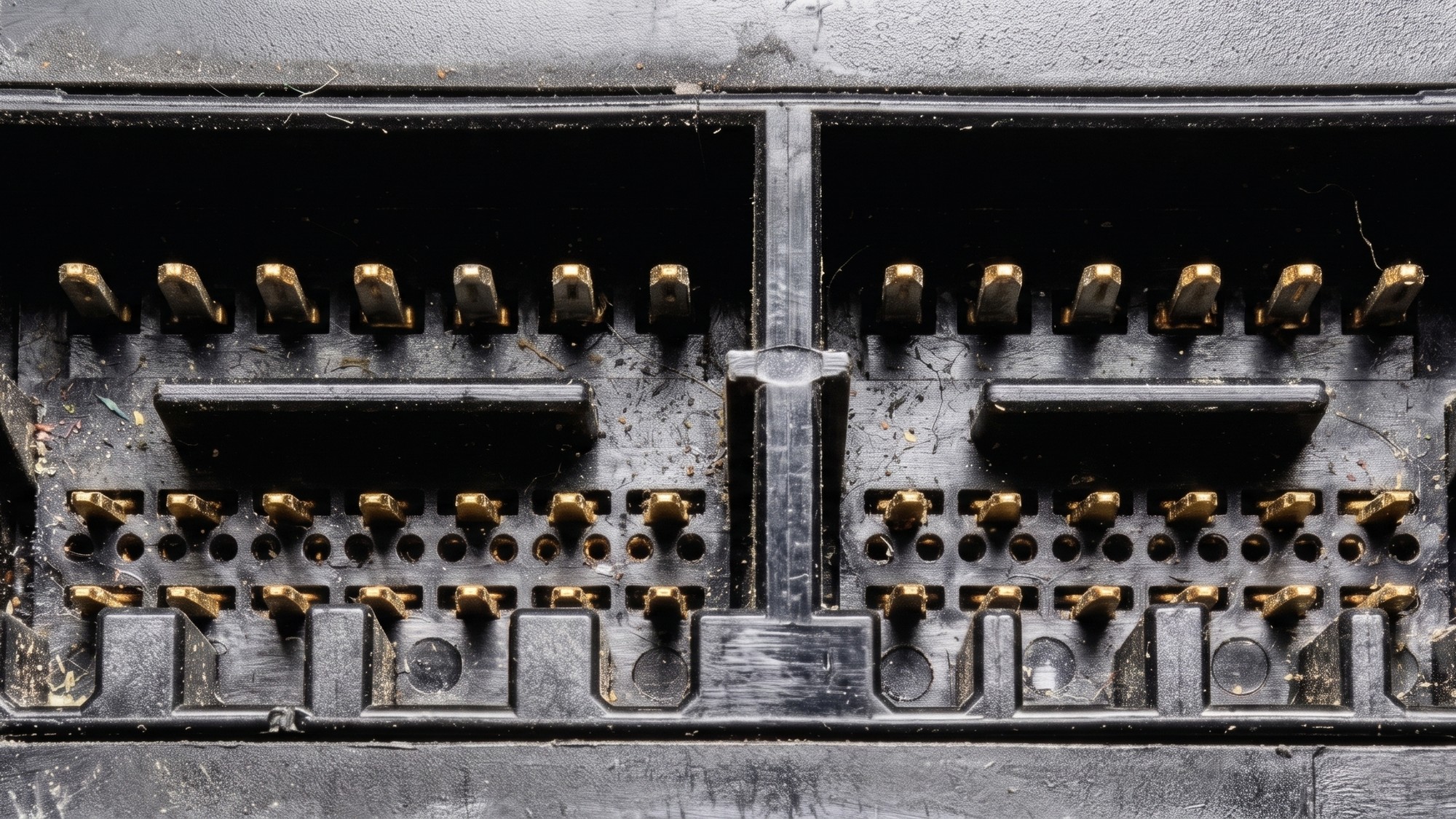 Zoxidované piny v konektore ako priamy dôsledok preniknutia vlhkosti spôsobujú fatálne výpadky elektroniky v modernej kabeláži vozidla.