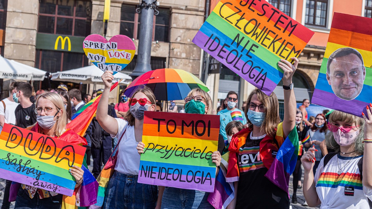 Demonstracja w obronie LGBT po ataku prezydenta Andrzeja Dudy na to środowisko, Wrocław, 18 czerwca 2020 r.