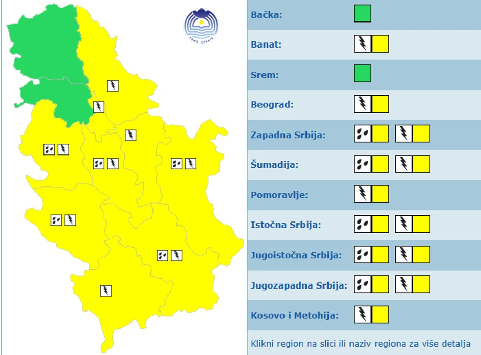 Meteoalarm za petak 22. maj