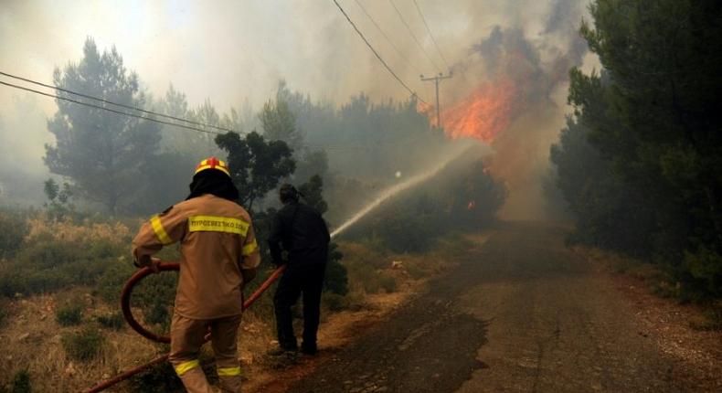 Greece's fire department says more than 90 fires have broken out across the country since Sunday