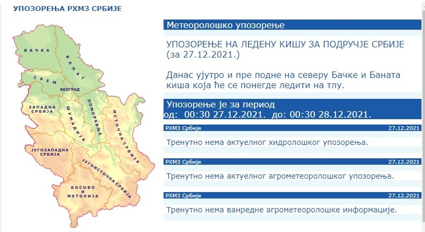 Upozorenje na ledenu kišu