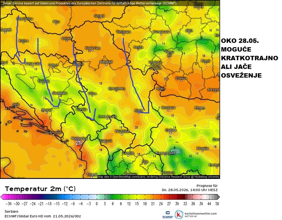 Oko 28. maja moguće kraće, ali jače zahlađenje