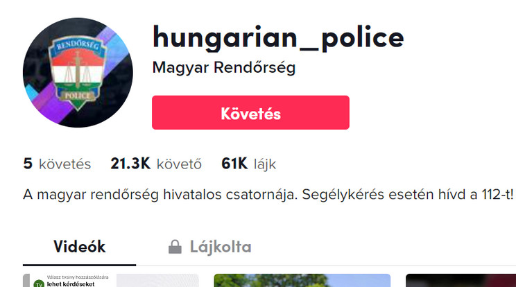 Hatalmasat megy a Magyar Rendőrség a TikTokon