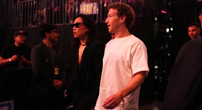 Priscilla Chan and Mark Zuckerberg attended the UFC 300 event on April 13, 2024.Cooper Neill/Zuffa LLC via Getty Images