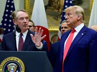 Specjalny przedstawiciel USA ds. handlu Robert Lighthizer i prezydent USA Donald Trump