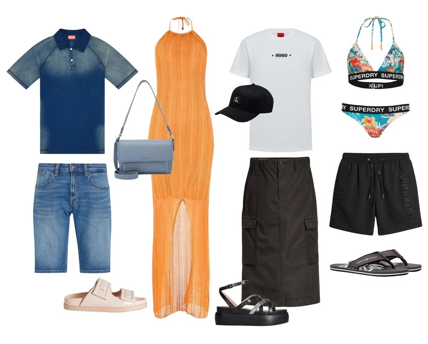 Diesel muška majica, Tommy Hilfiger muške bermude, Hugo torbica, Patrizia Pepe ženske papuče, Guess haljina, Levi’s suknja, Hugo ženska majica, Calvin Klein kačket, Superdry šorts za kupanje, Superdry kupaći kostim (gornji i donji deo),Tommy Hilfiger japanke, Liu Jo sandale