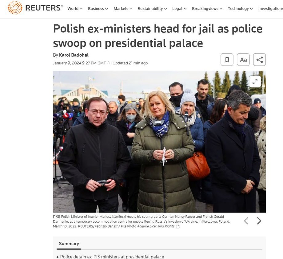 Artykuł Reutersa po aktualizacji