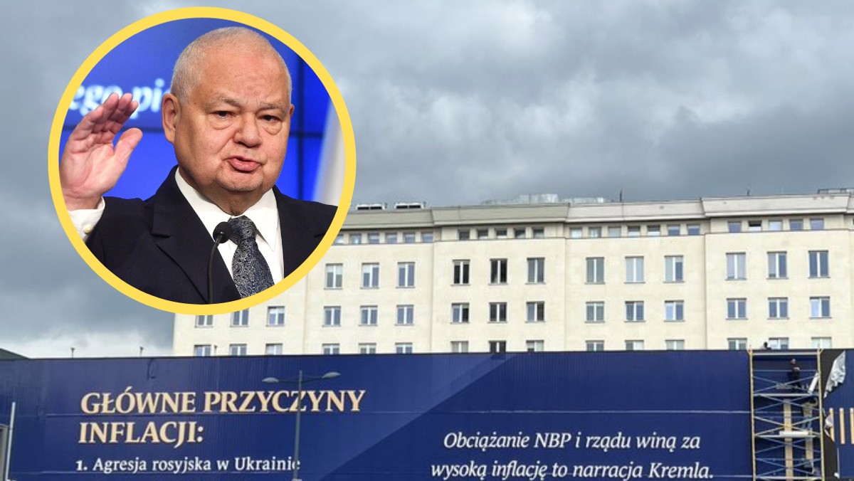 Nowy baner na budynku NBP. "Glapiński broni się w wersji wielkoformatowej"