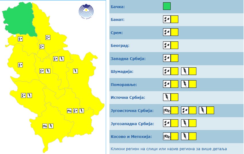 Žuti metoalaram danas u Srbiji