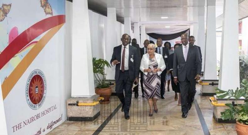 File image of Nairobi Hospital CEO Gordon Odundo with First Lady Margaret Kenyatta