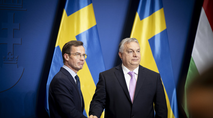 Orbán Viktor miniszterelnök és Ulf Kristersson svéd miniszterelnök / Fotó: MTI/Miniszterelnöki Sajtóiroda/Fischer Zoltán