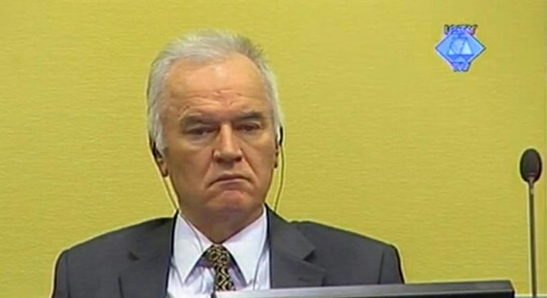 Former Serb army commander Ratko Mladic is pictured in a courtroom in The Hague on May 16, 2012