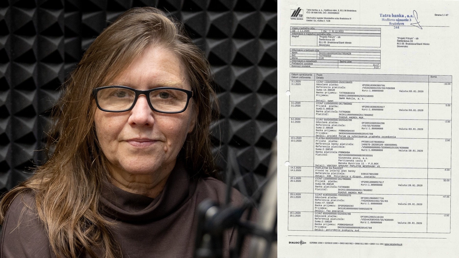 Marta Šimečková a bankový výpis