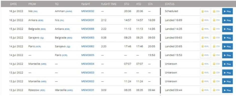 Plan leta srušenog aviona