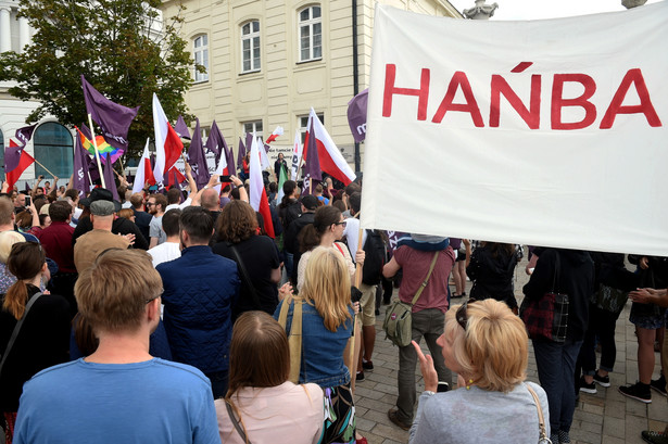 Partia Razem, Zieloni i KOD. Protest przed Pałacem Prezydenckim w Warszawie