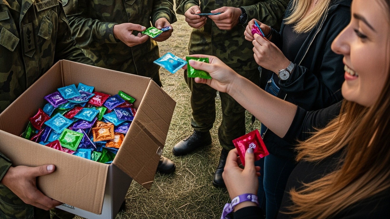 Vojaci rozdávajúci kondómy na festivale - ilustračné foto