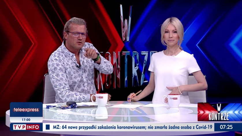 Magdalena Ogórek i Jarosław Jakimowicz jako gospodarze "W kontrze", screen z programu
