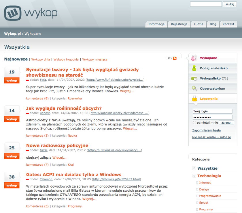 Wykop.pl w 2007 roku