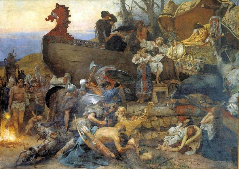 Pogrzeb wodza Rusów, obraz Henryka Siemiradzkiego z 1883 roku (domena publiczna)