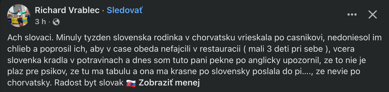 Vrablec opísal hrozné správanie Slovákov v Chorvátsku. 