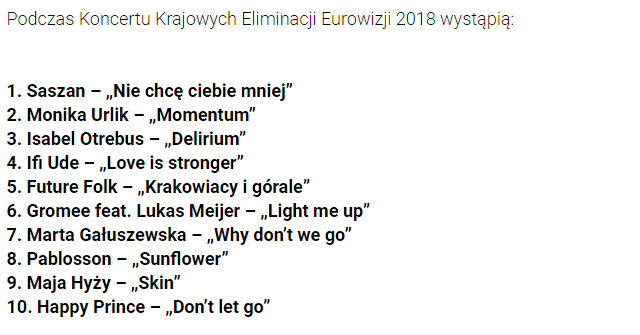Krajowe eliminacje do Eurowizji 2018