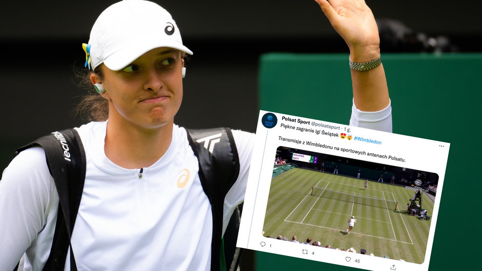 Iga Świątek podczas Wimbledonu 2022 (twitter.com/polsatsport)