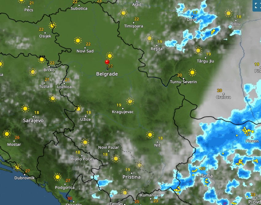 Kretanje nevremena u 20 sati
