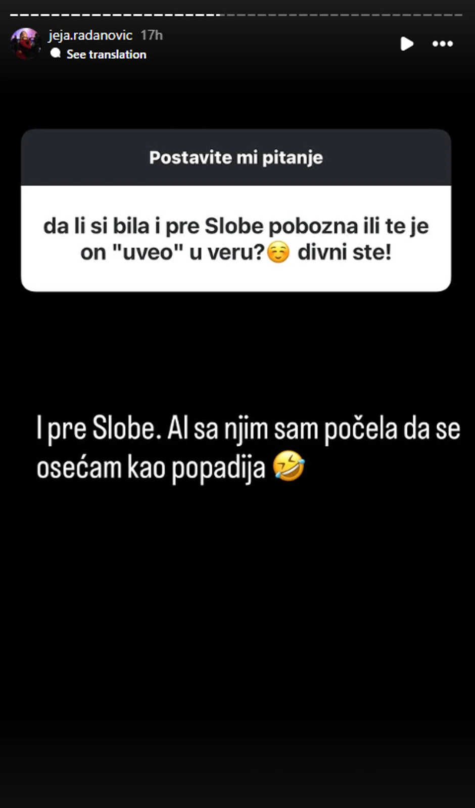 Ogovori Jelene Radanović na Instagramu
