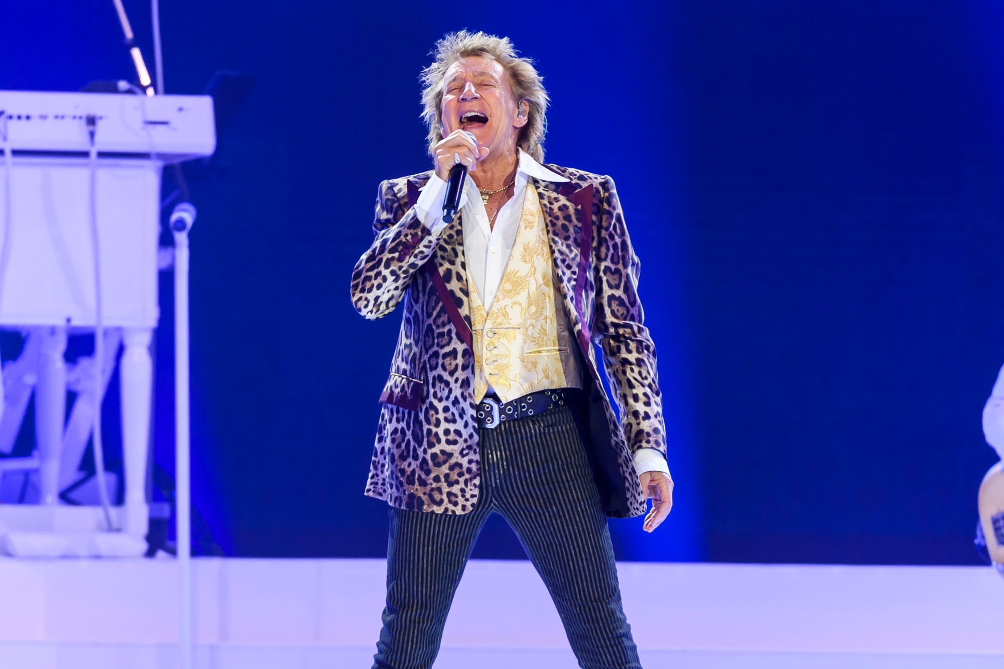 Anglický spevák Rod Stewart.