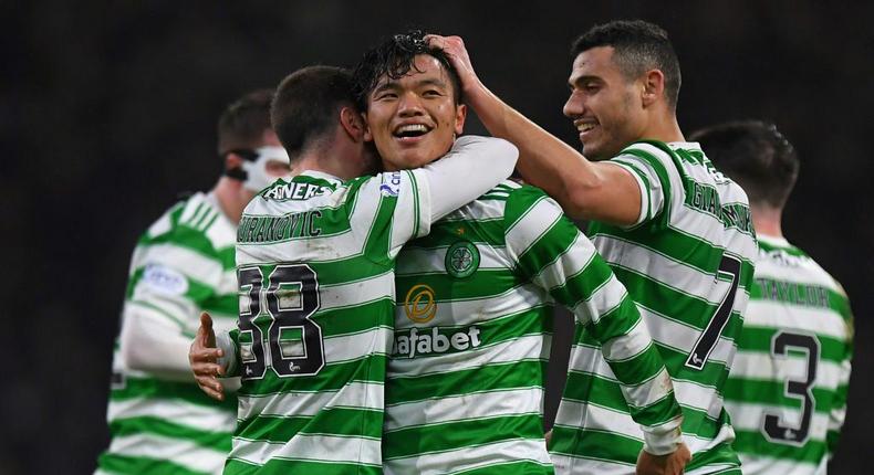 Reo Hatate (C) scored twice as Celtic beat Rangers 3-0 Creator: ANDY BUCHANAN