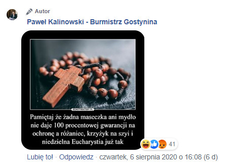 Odpowiedź burmistrza na pytanie o maseczki ochronne