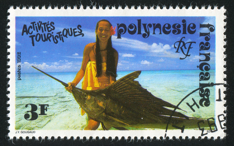 Znaczek pocztowy z Francuskiej Polinezji z miecznikiem
