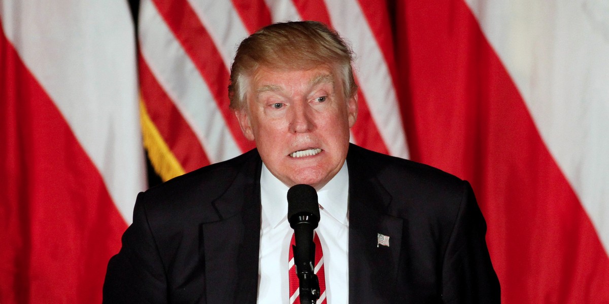 Republican presidential candidate Donald Trump addresses an audience at the Fox Theatre in Atlanta, Georgia, on June 15.