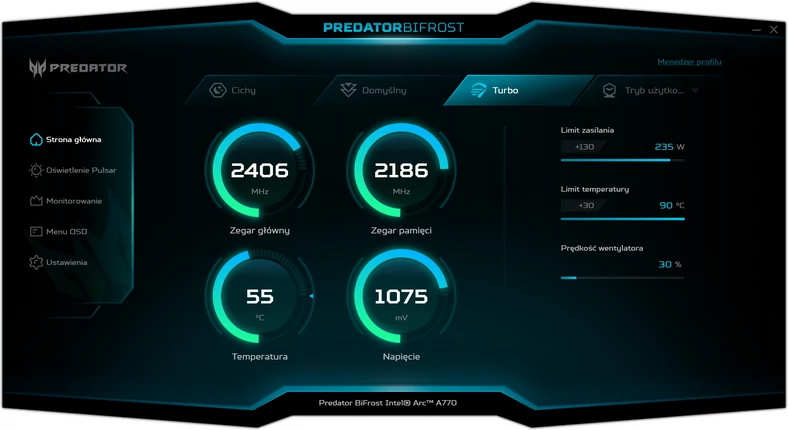 Predator BiFrost – tryb Turbo