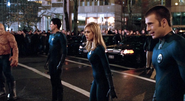 Michael Chiklis, Ioan Gruffudd, Jessica Alba, and Chris Evans in Fantastic Four.20th Century Fox