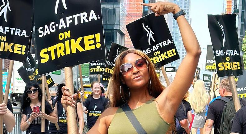 Osas Ighodaro joins SAG-AFTRA strike in Hollywood [Instagram/Officialosas]