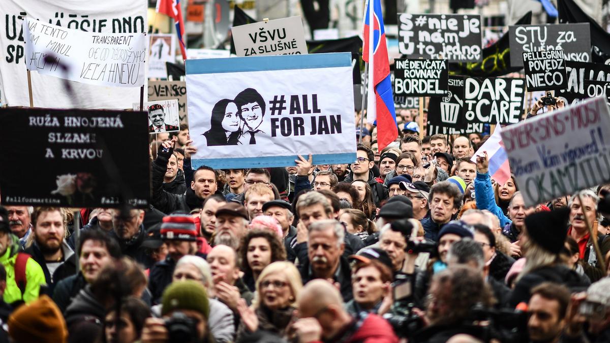 Słowacja. Demonstracja po zabójstwie dziennikarza Jana Kuciaka