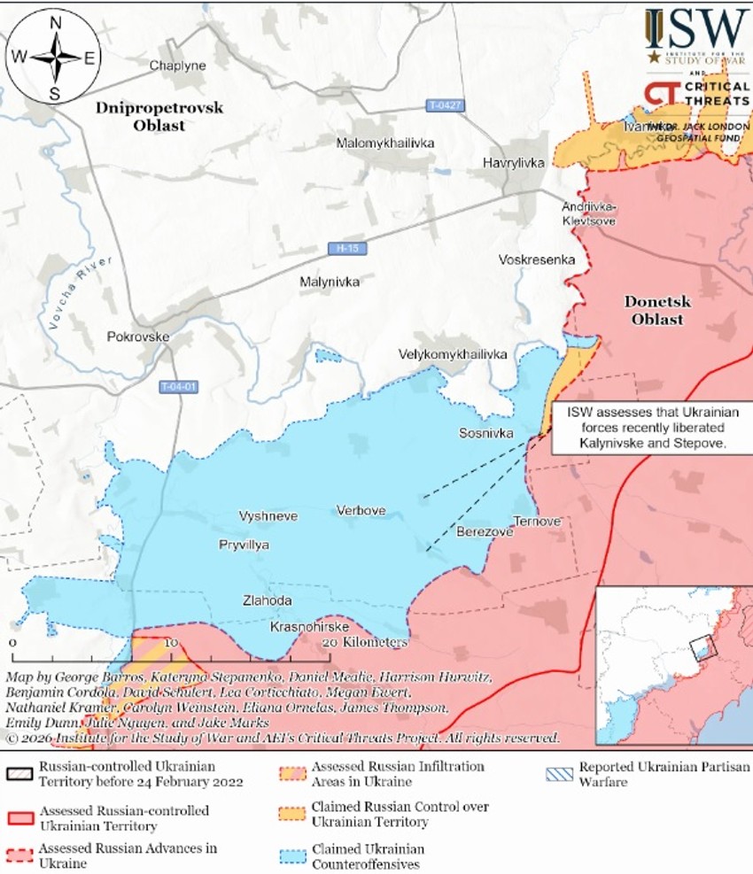 Dnjipropetrovska oblast na mapi ISW od 10. marta